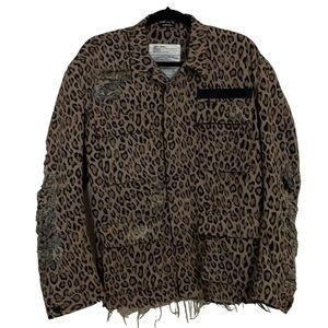 R13 Women’s Jacket Abu Leopard Shredded Distressed Cotton‎ Brown Black Size XS